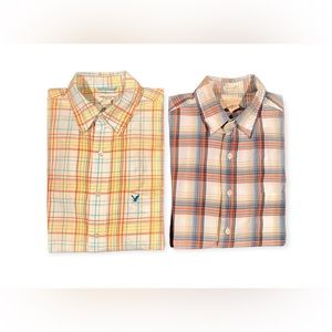 Lot of 2 American Eagle Outfitters Vintage Slim Plaid Button Down Shirts Small